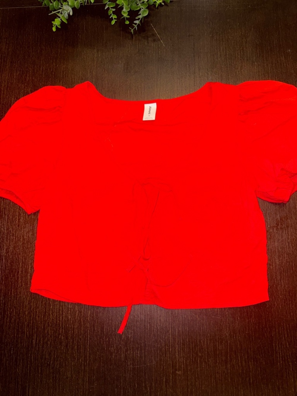 Abound Red Cropped Tie-Front Top